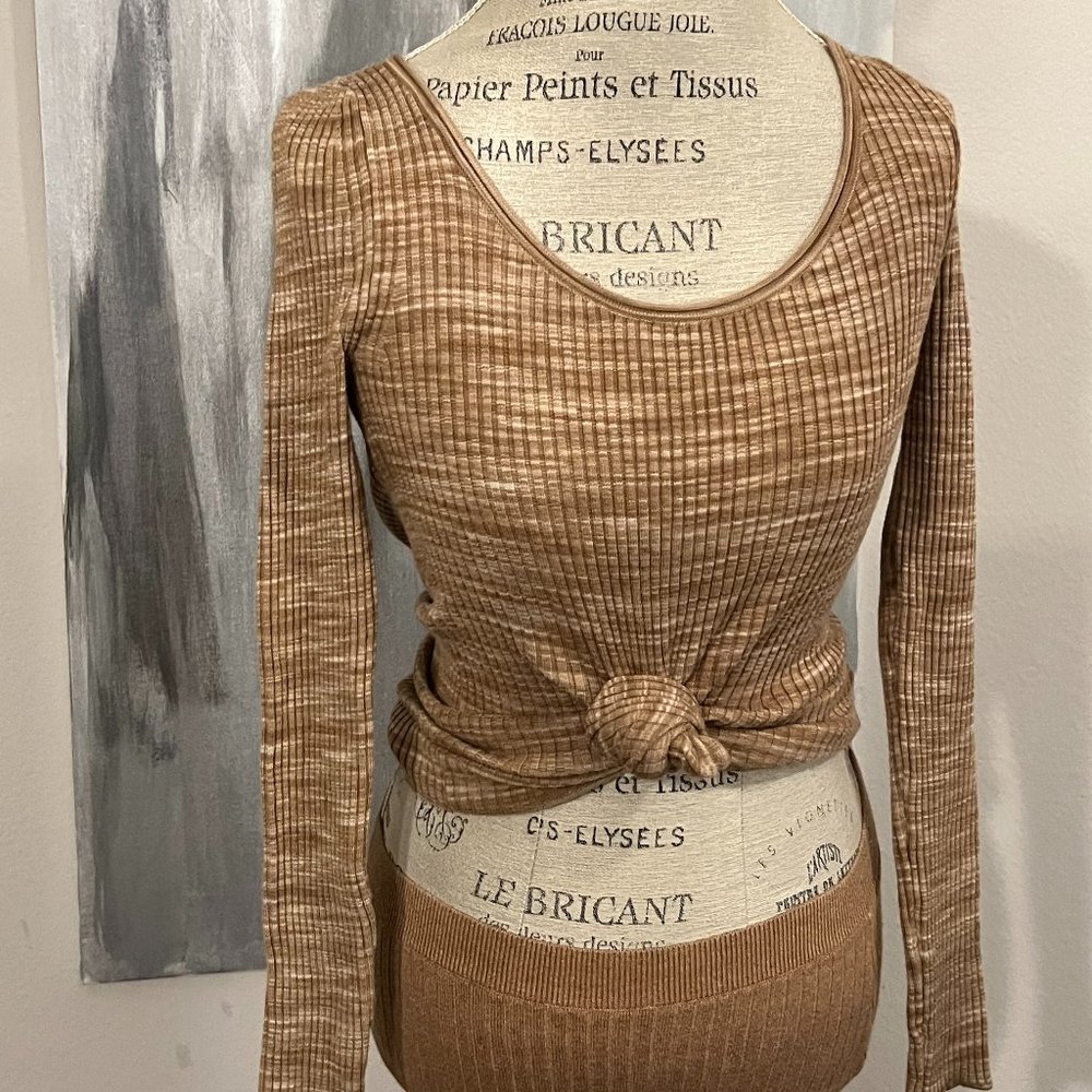 Banana Republic Beige Mixed Ribbed Long sleeve Tee